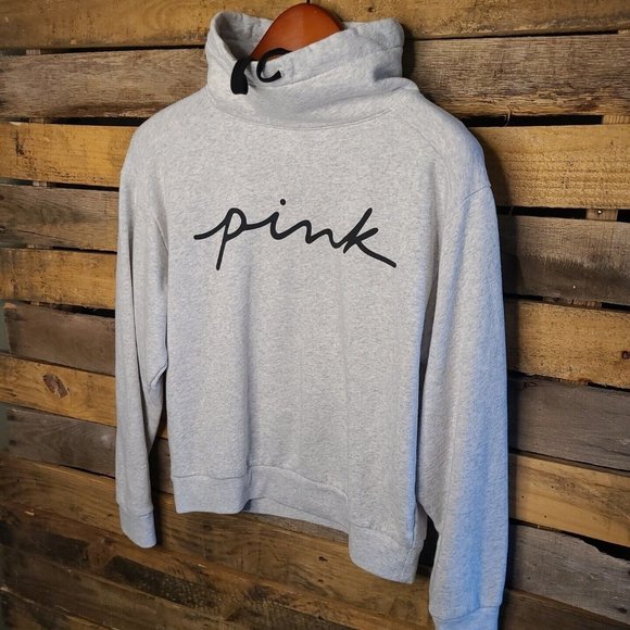 VICTORIA'S SECRET PINK~LOUNGE COWL NECK PULLOVER SWEATSHIRT~Gray size Sm - Picture 2 of 7